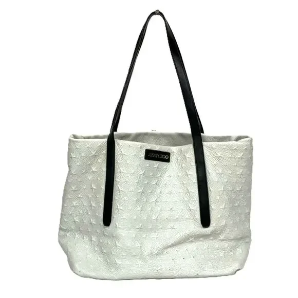 Jimmy Choo White Star Studded Embossed Leather Tote Bag - Picture 2 of 9